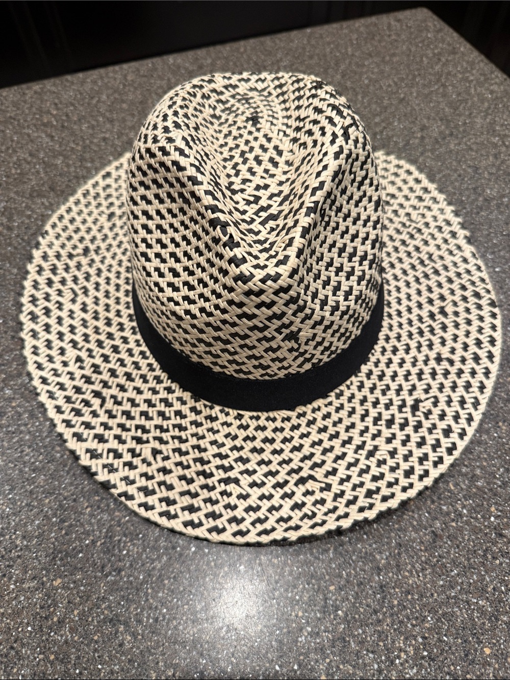 LOFT Black and Natural Woven Straw Fedora Hat